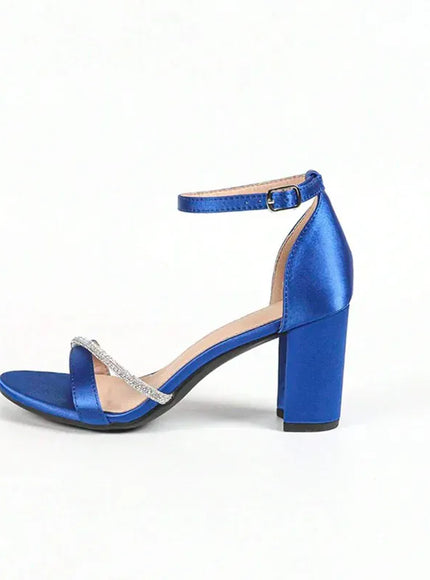 KissICON Fashion Blue High Heels Sandals for Women Shiny