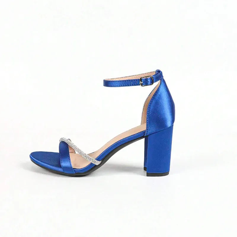 KissICON Fashion Blue High Heels Sandals for Women Shiny