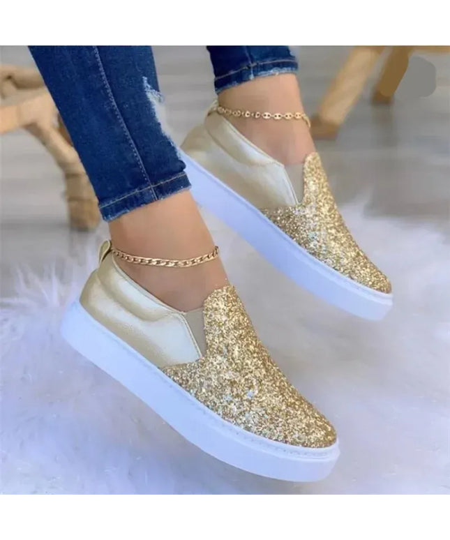Dropshipman Fashion Casual Sneakers Women Shoes 2024 Women Flats Rhinestone Bling Chic Shining Star Sewing Thick Sole Slip on Platform