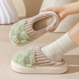 KissICON Fashion Couple Winter Flip Flops Warm Plaid Plush
