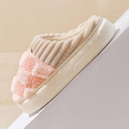 KissICON Fashion Couple Winter Flip Flops Warm Plaid Plush