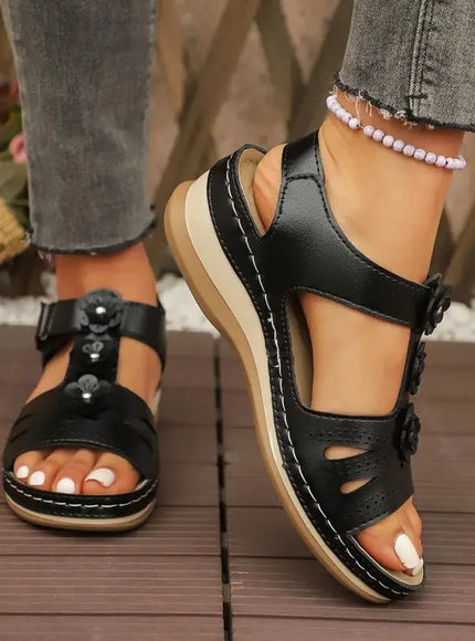 KissICON Fashion Flower Decor Wedge Sandals Women 2025 Summer