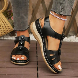 KissICON Fashion Flower Decor Wedge Sandals Women 2025 Summer