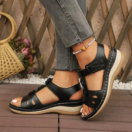 KissICON Fashion Flower Decor Wedge Sandals Women 2025 Summer