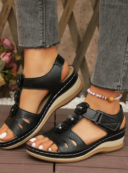 KissICON Fashion Flower Decor Wedge Sandals Women 2025 Summer