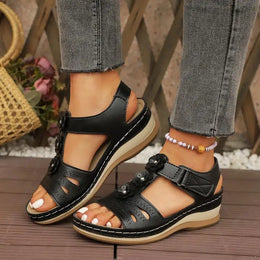 KissICON Fashion Flower Decor Wedge Sandals Women 2025 Summer