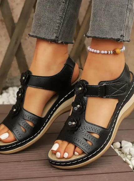 KissICON Fashion Flower Decor Wedge Sandals Women 2025 Summer