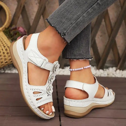 KissICON Fashion Flower Decor Wedge Sandals Women 2025 Summer