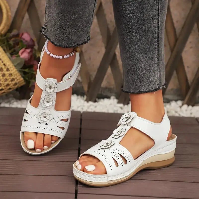 KissICON Fashion Flower Decor Wedge Sandals Women 2025 Summer
