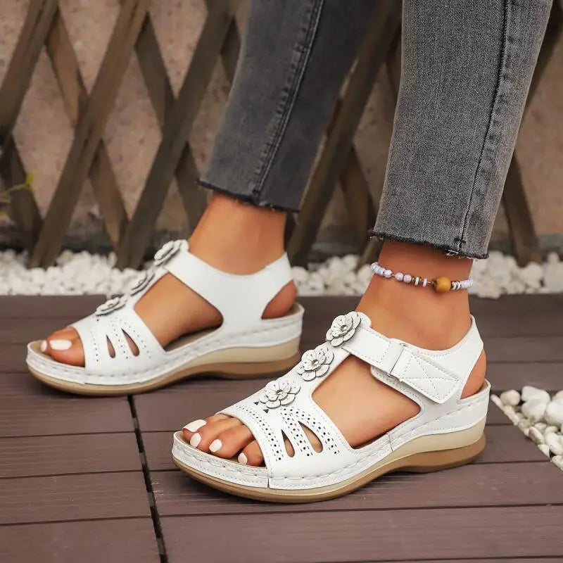 KissICON Fashion Flower Decor Wedge Sandals Women 2025 Summer