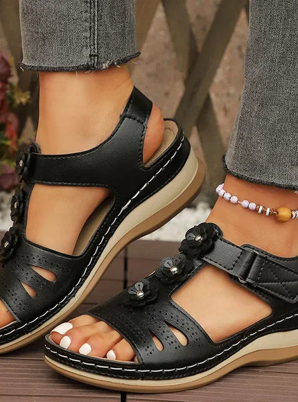 KissICON Fashion Flower Decor Wedge Sandals Women 2025 Summer