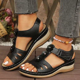 KissICON Fashion Flower Decor Wedge Sandals Women 2025 Summer