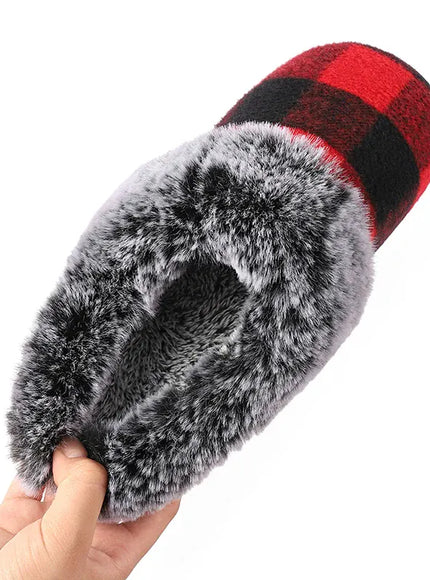 KissICON Fashion Grid Pattern Fuzzy Slippers Women Closed Toe