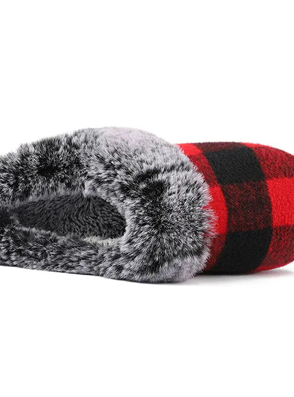 KissICON Fashion Grid Pattern Fuzzy Slippers Women Closed Toe