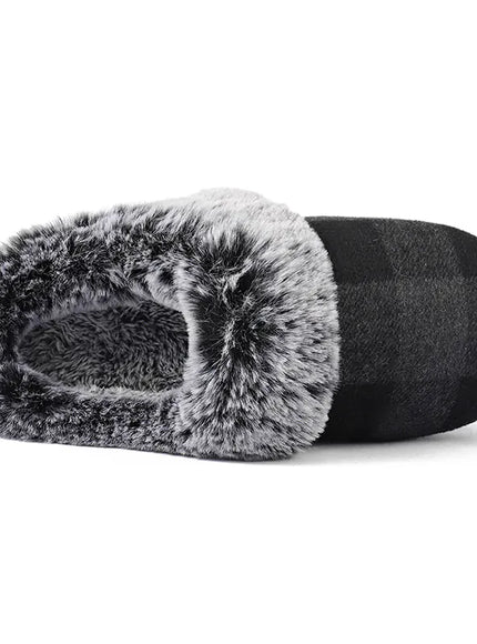 KissICON Fashion Grid Pattern Fuzzy Slippers Women Closed Toe