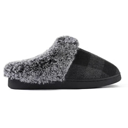 KissICON Fashion Grid Pattern Fuzzy Slippers Women Closed Toe