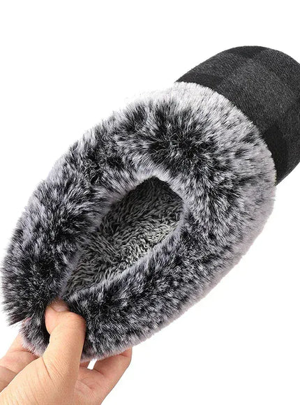 KissICON Fashion Grid Pattern Fuzzy Slippers Women Closed Toe