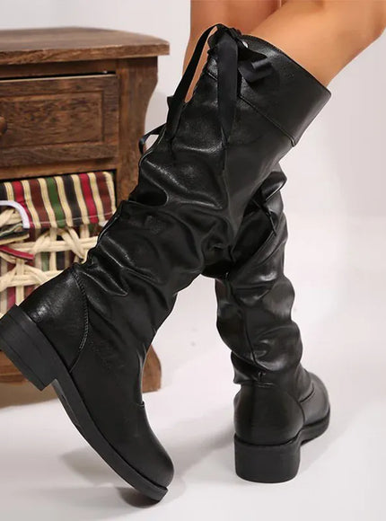 KissICON Fashion Lace Up Mid-Calf Boots Women Thick Heel