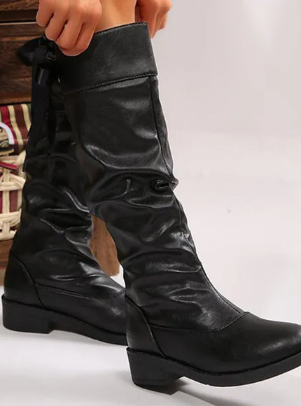 KissICON Fashion Lace Up Mid-Calf Boots Women Thick Heel