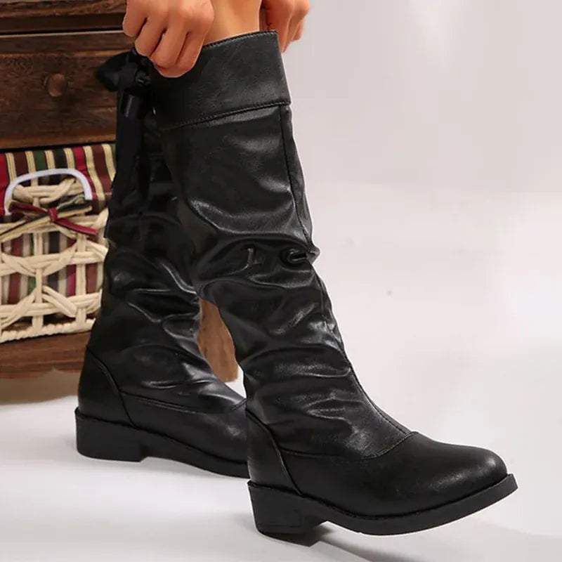 KissICON Fashion Lace Up Mid-Calf Boots Women Thick Heel