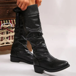 KissICON Fashion Lace Up Mid-Calf Boots Women Thick Heel