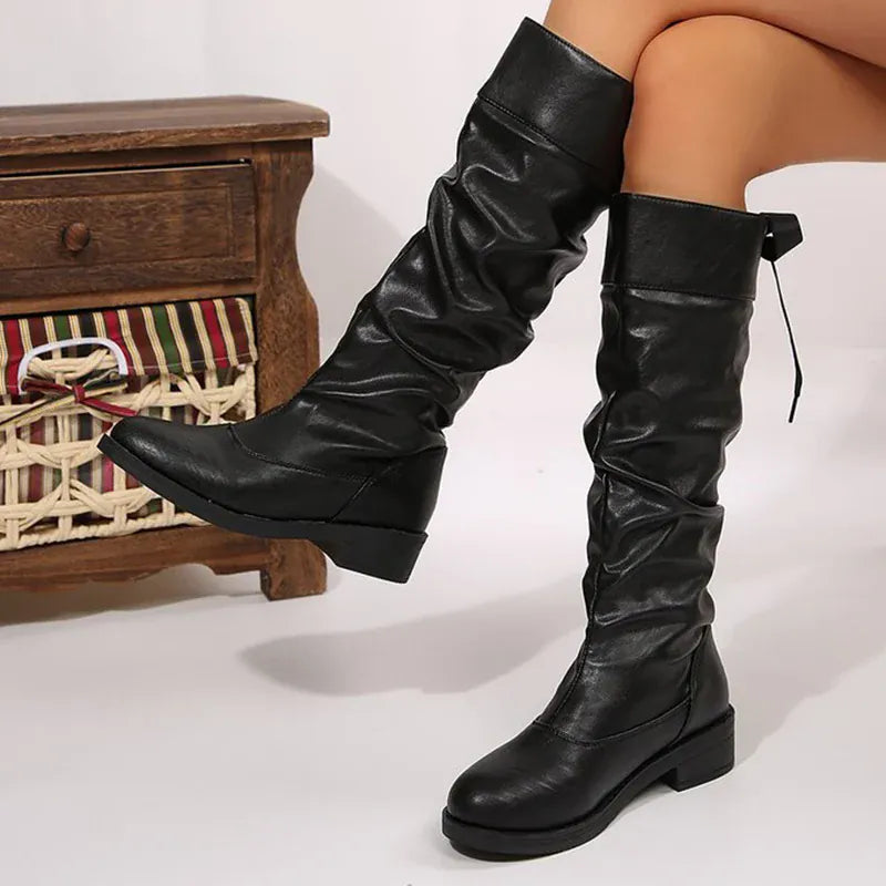 KissICON Fashion Lace Up Mid-Calf Boots Women Thick Heel