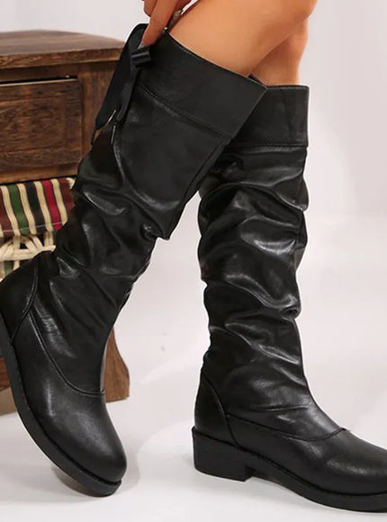 KissICON Fashion Lace Up Mid-Calf Boots Women Thick Heel
