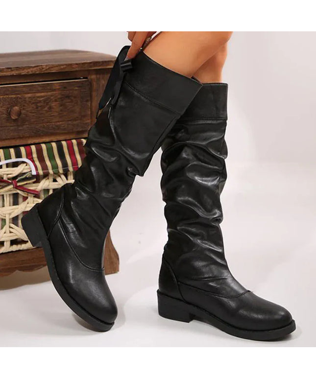 KissICON Fashion Lace Up Mid-Calf Boots Women Thick Heel