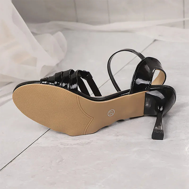 KissICON Fashion Ladies Patent Leather High Heels Sandals Black