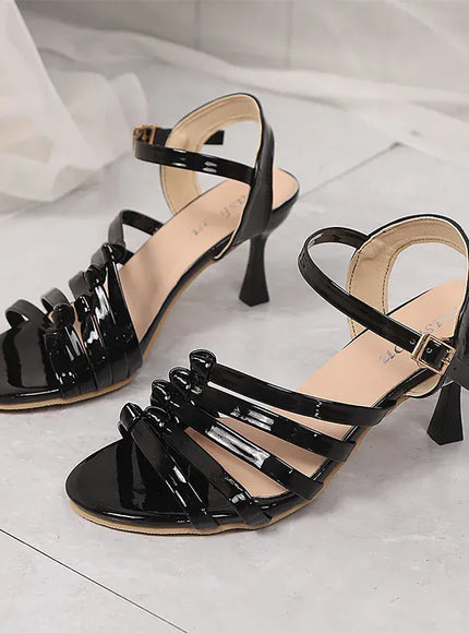 KissICON Fashion Ladies Patent Leather High Heels Sandals Black