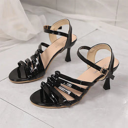 KissICON Fashion Ladies Patent Leather High Heels Sandals Black