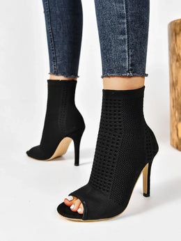 KissICON Fashion Ladies Peep Toe Stretch Fabric Knitting Ankle