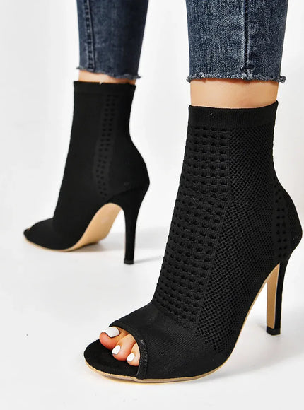 KissICON Fashion Ladies Peep Toe Stretch Fabric Knitting Ankle