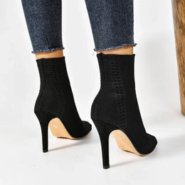 KissICON Fashion Ladies Peep Toe Stretch Fabric Knitting Ankle