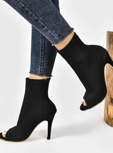 KissICON Fashion Ladies Peep Toe Stretch Fabric Knitting Ankle