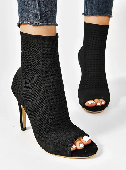 KissICON Fashion Ladies Peep Toe Stretch Fabric Knitting Ankle