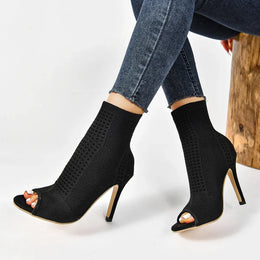 KissICON Fashion Ladies Peep Toe Stretch Fabric Knitting Ankle