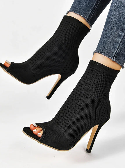 KissICON Fashion Ladies Peep Toe Stretch Fabric Knitting Ankle