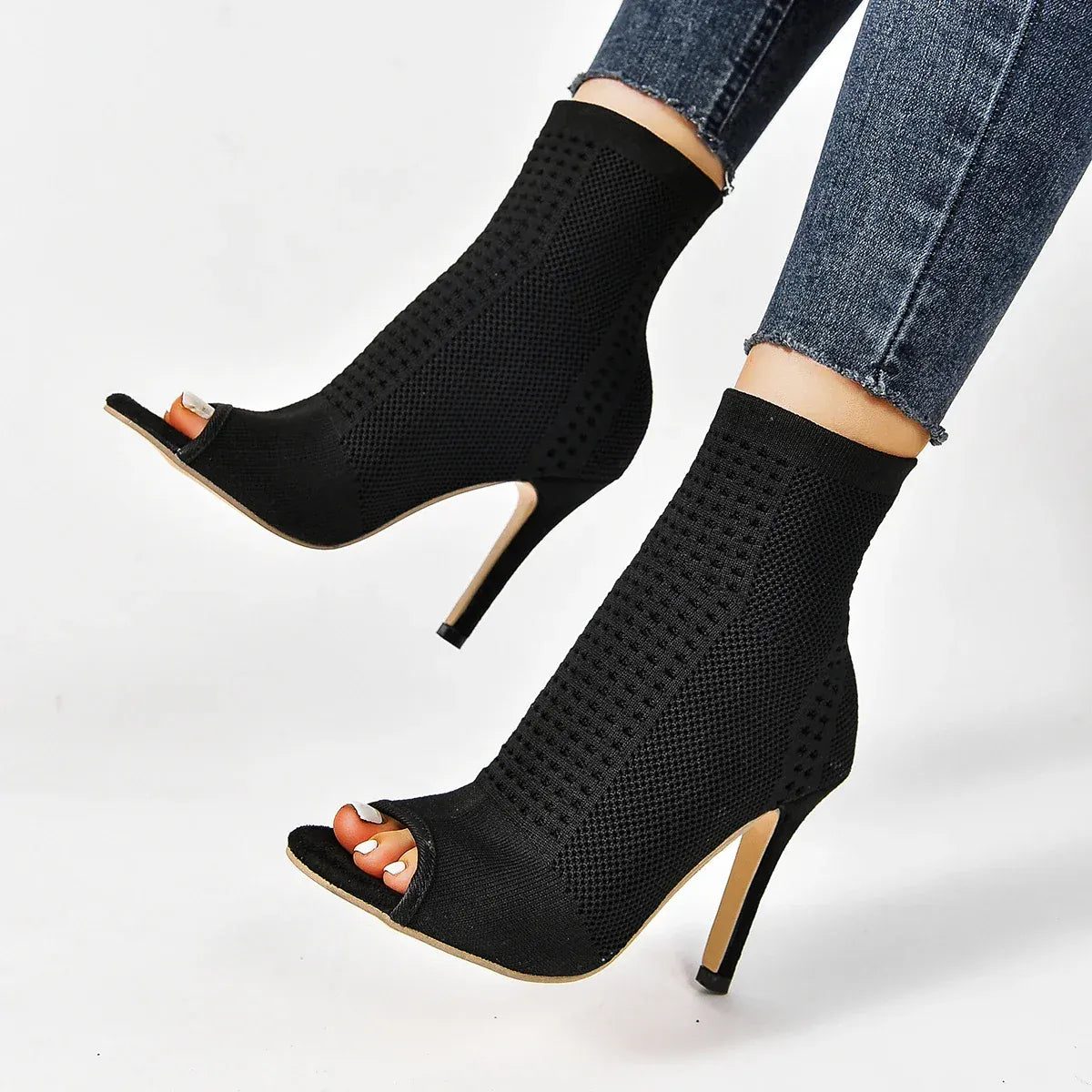 KissICON Fashion Ladies Peep Toe Stretch Fabric Knitting Ankle