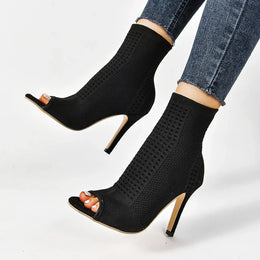 KissICON Fashion Ladies Peep Toe Stretch Fabric Knitting Ankle