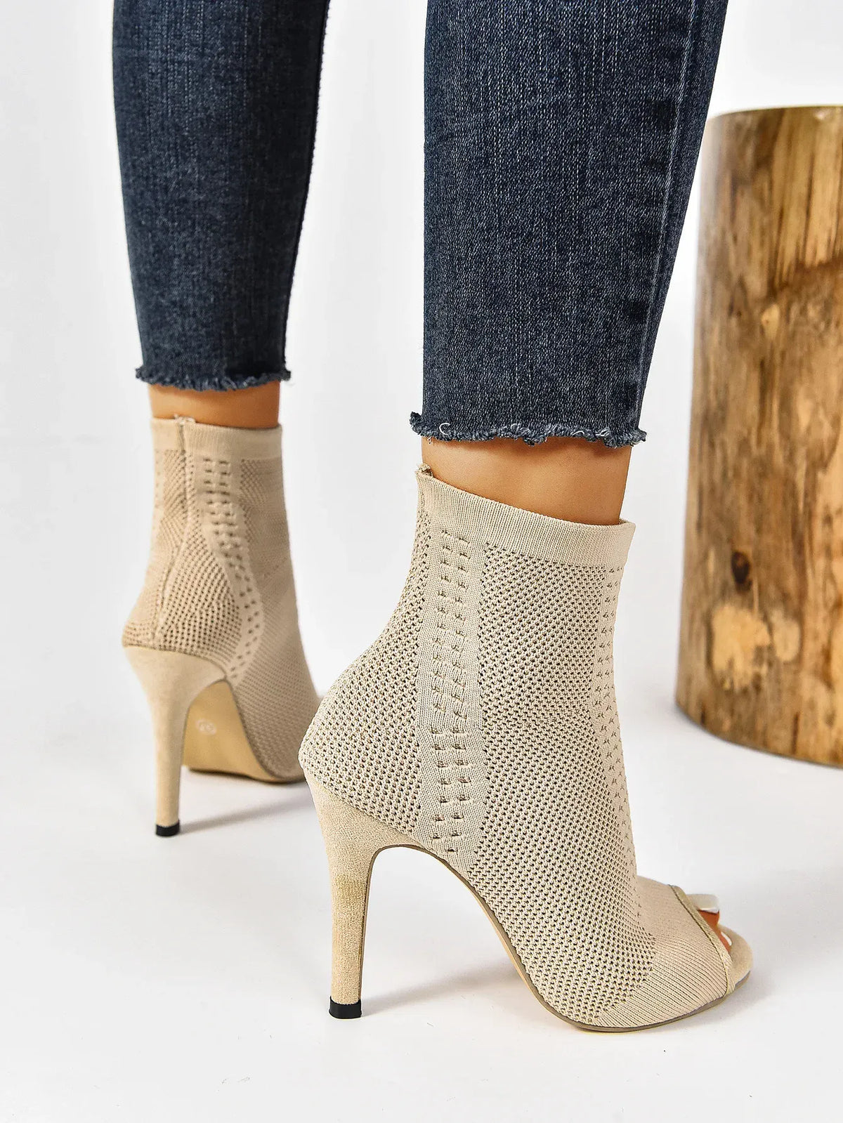 KissICON Fashion Ladies Peep Toe Stretch Fabric Knitting Ankle