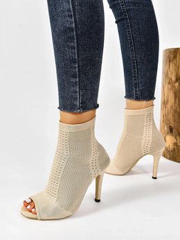 KissICON Fashion Ladies Peep Toe Stretch Fabric Knitting Ankle