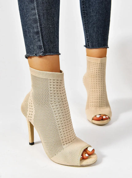 KissICON Fashion Ladies Peep Toe Stretch Fabric Knitting Ankle