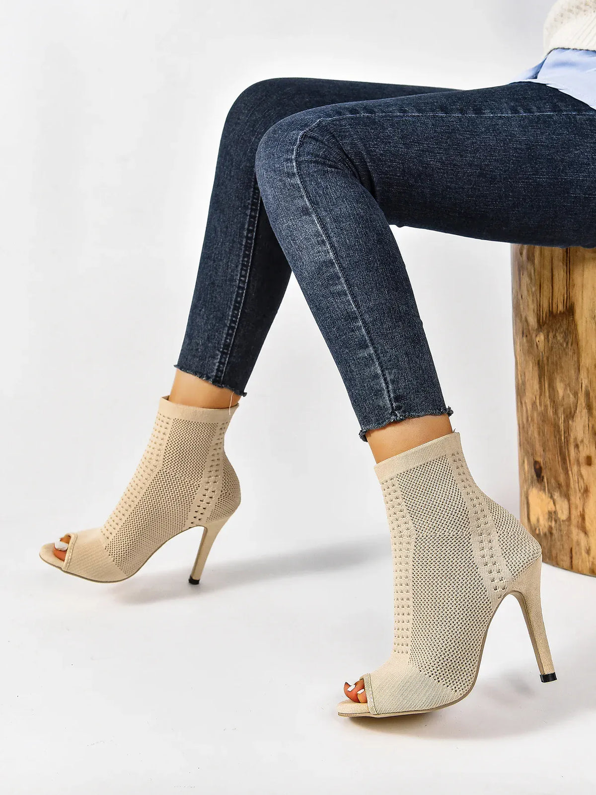 KissICON Fashion Ladies Peep Toe Stretch Fabric Knitting Ankle