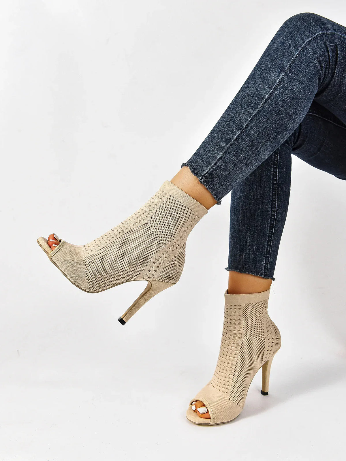 KissICON Fashion Ladies Peep Toe Stretch Fabric Knitting Ankle