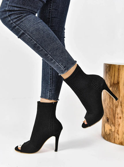 KissICON Fashion Ladies Peep Toe Stretch Fabric Knitting Ankle