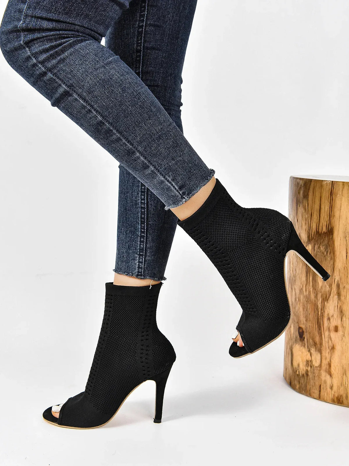 KissICON Fashion Ladies Peep Toe Stretch Fabric Knitting Ankle