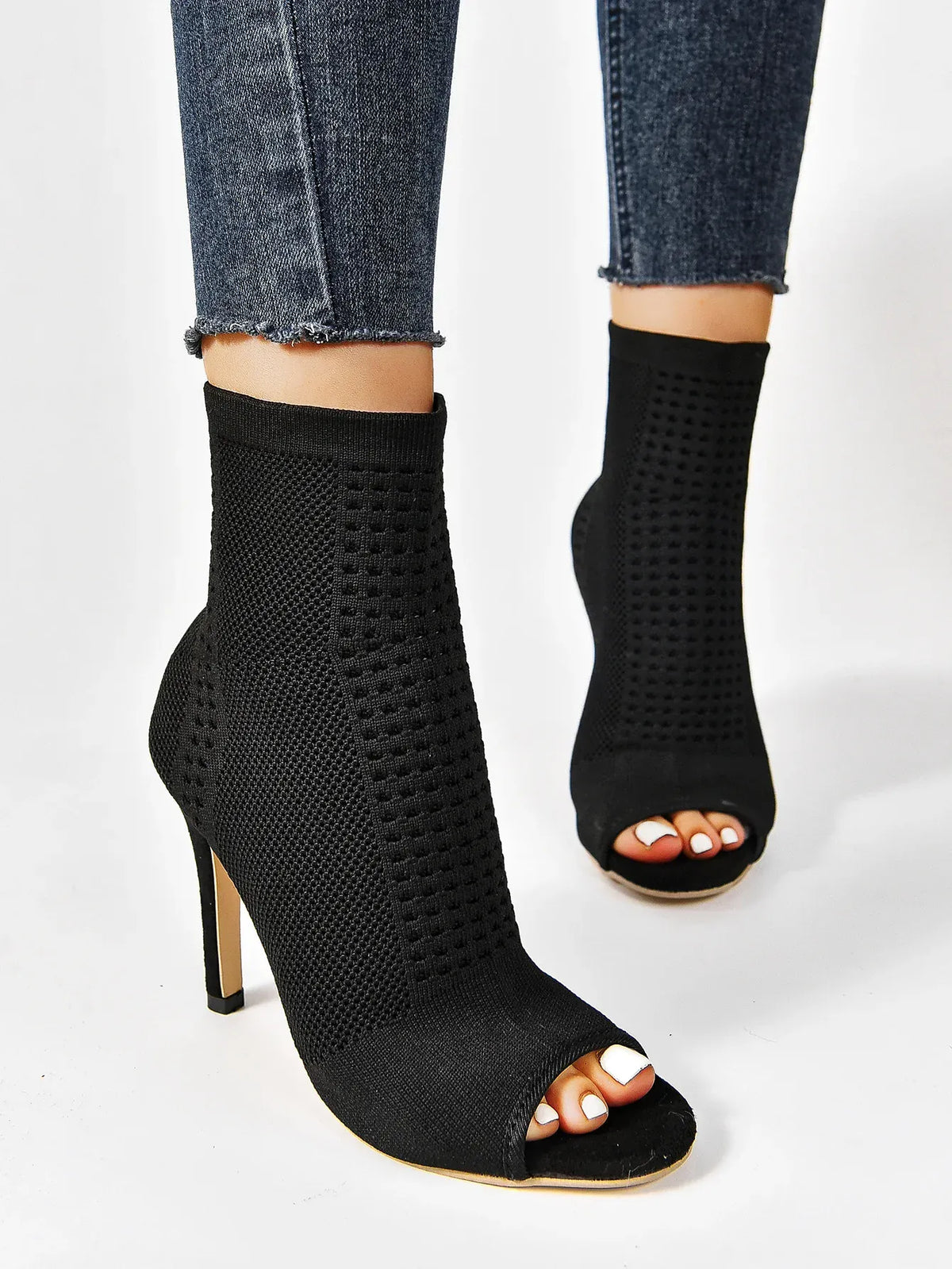 KissICON Fashion Ladies Peep Toe Stretch Fabric Knitting Ankle