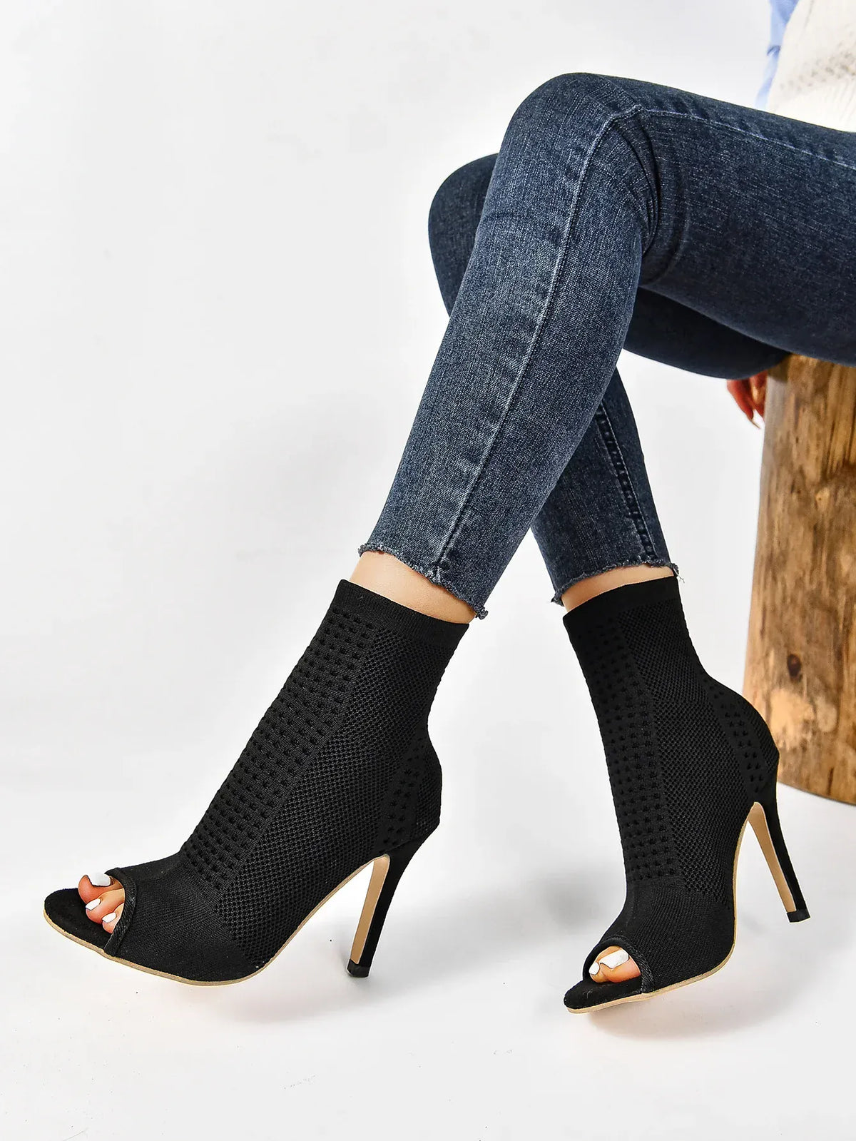 KissICON Fashion Ladies Peep Toe Stretch Fabric Knitting Ankle