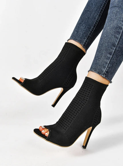 KissICON Fashion Ladies Peep Toe Stretch Fabric Knitting Ankle